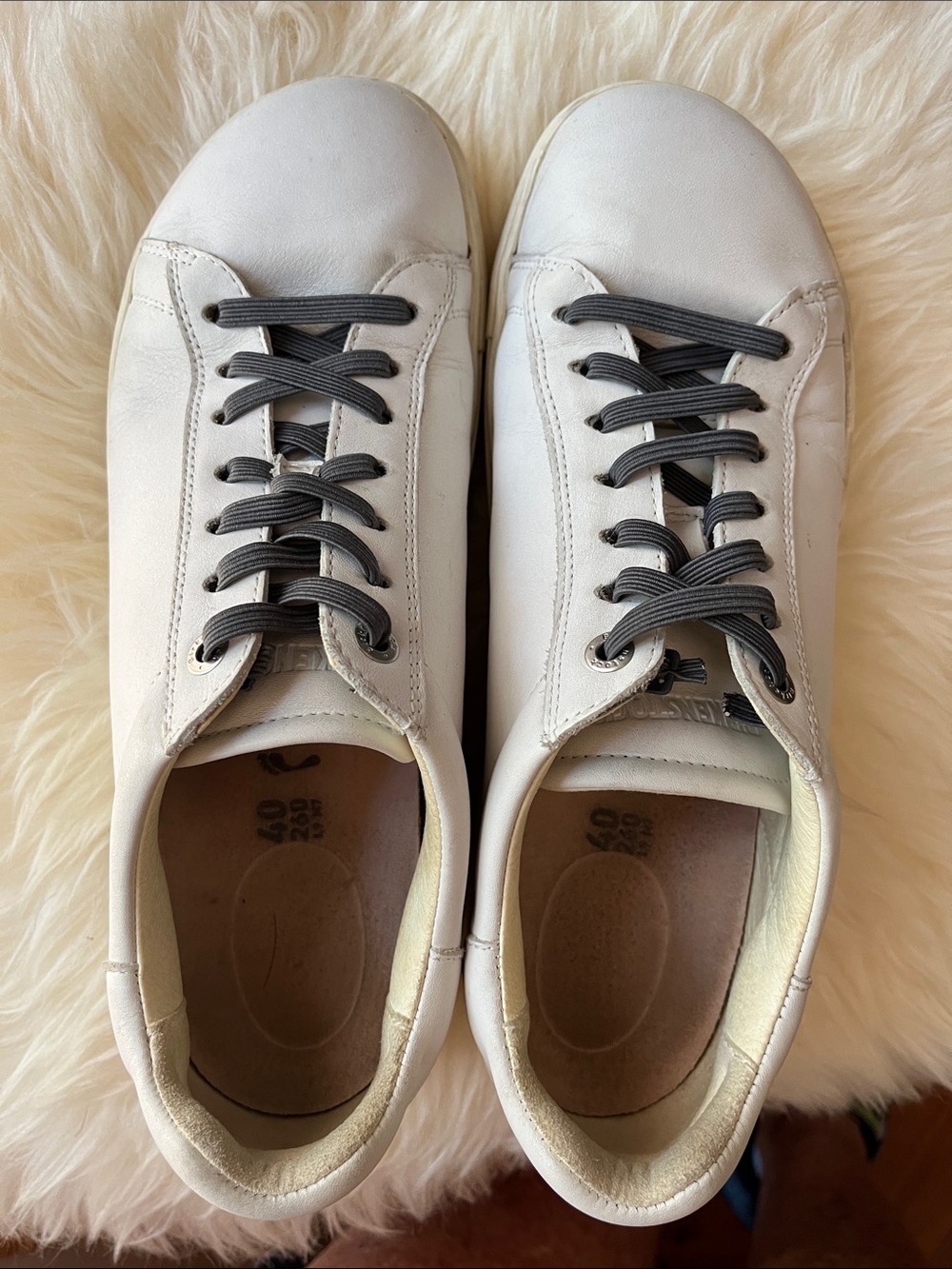Birkenstock White Leather Sneakers with Gray Laces
